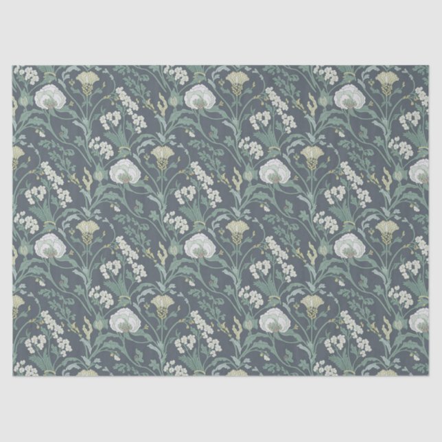 Art Nouveau Floral Cream Green Tissue Paper (Front)