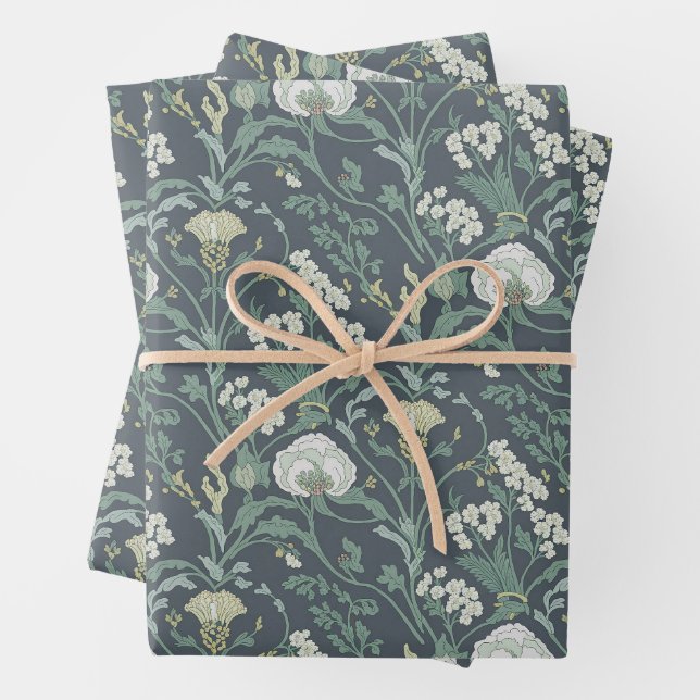 Art Nouveau Floral Cream Green Wrapping Paper Sheet (In situ)