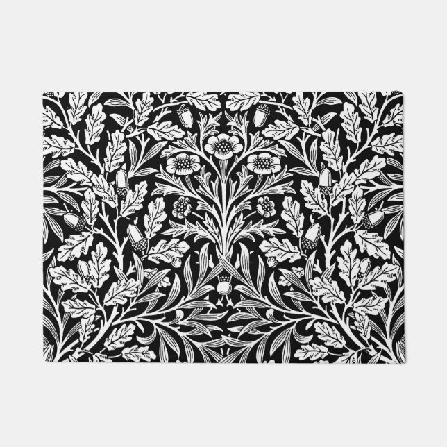 Art Nouveau Floral Damask, Black and White Doormat (Front)