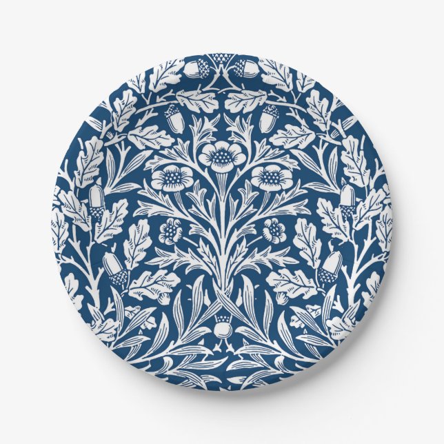 Art Nouveau Floral Damask, Cobalt Blue and White Paper Plate (Front)