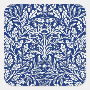 Art Nouveau Floral Damask, Cobalt Blue and White Square Sticker