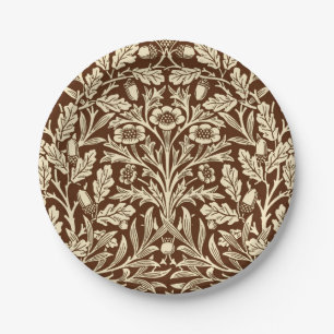 Art Nouveau Floral Damask, Dark Brown and Beige Paper Plate