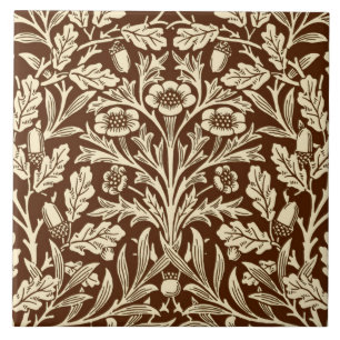 Art Nouveau Floral Damask, Dark Brown and Beige Tile