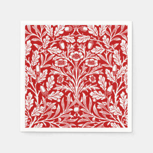 Art Nouveau Floral Damask, Dark Red and White Napkin