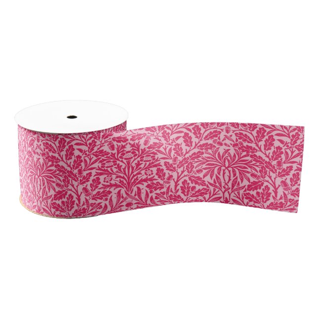 Art Nouveau Floral Damask, Deep Fuchsia Pink Grosgrain Ribbon (Spool)