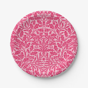 Art Nouveau Floral Damask, Deep Fuchsia Pink Paper Plate