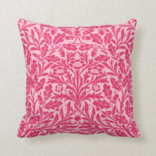 Art Nouveau Floral Damask, Deep Fuchsia Pink Throw Pillow