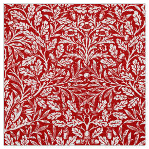 Art Nouveau Floral Damask, Deep Red and White Fabric