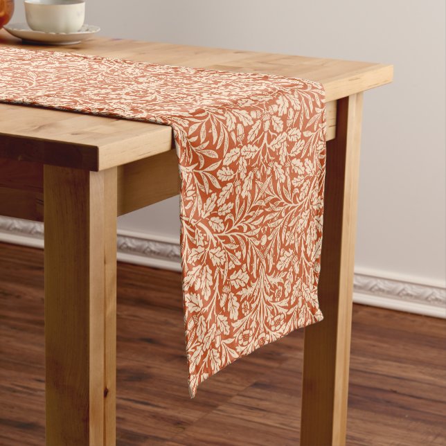 Art Nouveau Floral Damask, Light Mandarin Orange Short Table Runner (In Situ)