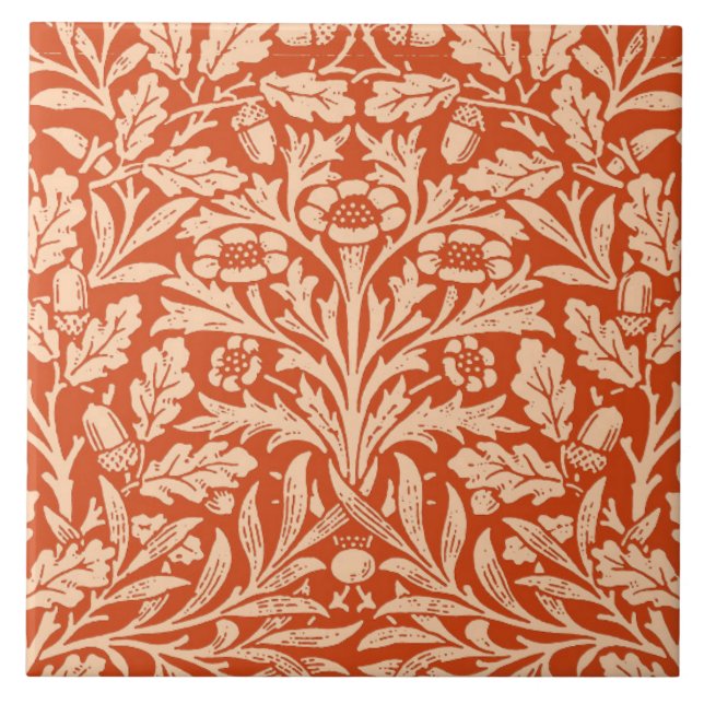 Art Nouveau Floral Damask, Light Mandarin Orange Tile (Front)