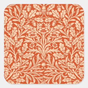 Art Nouveau Floral Damask, Mandarin Orange Square Sticker