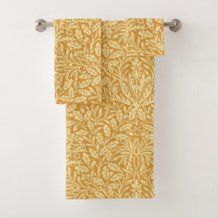 Art Nouveau Floral Damask, Mustard Yellow Bath Towel Set