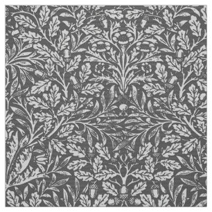 Art Nouveau Floral Damask, Silver Gray / Grey Fabric