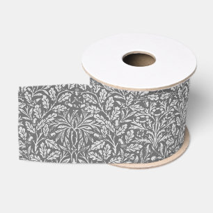Art Nouveau Floral Damask, Silver Gray / Grey Grosgrain Ribbon