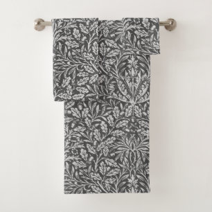 Art Nouveau Floral Damask, Silver Grey / Grey Bath Towel Set