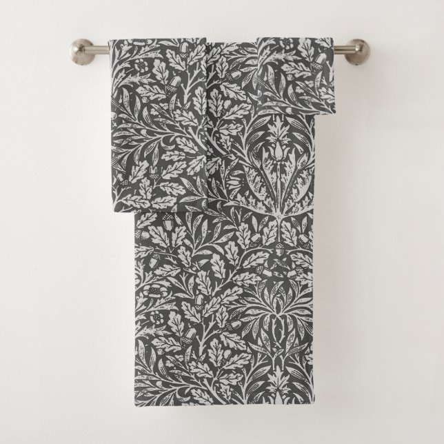 Art Nouveau Floral Damask, Silver Grey / Grey Bath Towel Set (Insitu)