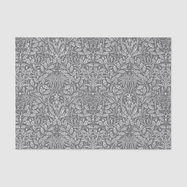 Art Nouveau Floral Damask, Silver Grey / Grey Tissue Paper (Front)