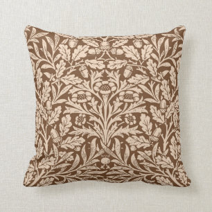 Art Nouveau Floral Damask, Taupe and Beige Throw Pillow