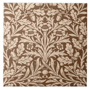 Art Nouveau Floral Damask, Taupe and Beige Tile