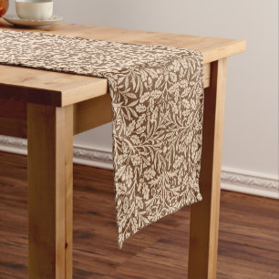 Art Nouveau Floral Damask, Taupe & Chocolate Brown Short Table Runner