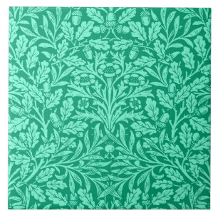 Art Nouveau Floral Damask, Turquoise and Aqua Cer Tile