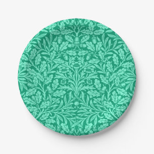 Art Nouveau Floral Damask, Turquoise and Aqua Paper Plate