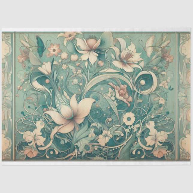 Art Nouveau Floral Decoupage Tissue Paper (Front)
