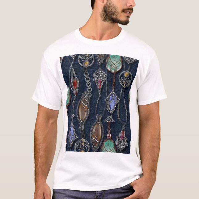 Art Nouveau Floral: Denim Elegance. T-Shirt (Front)