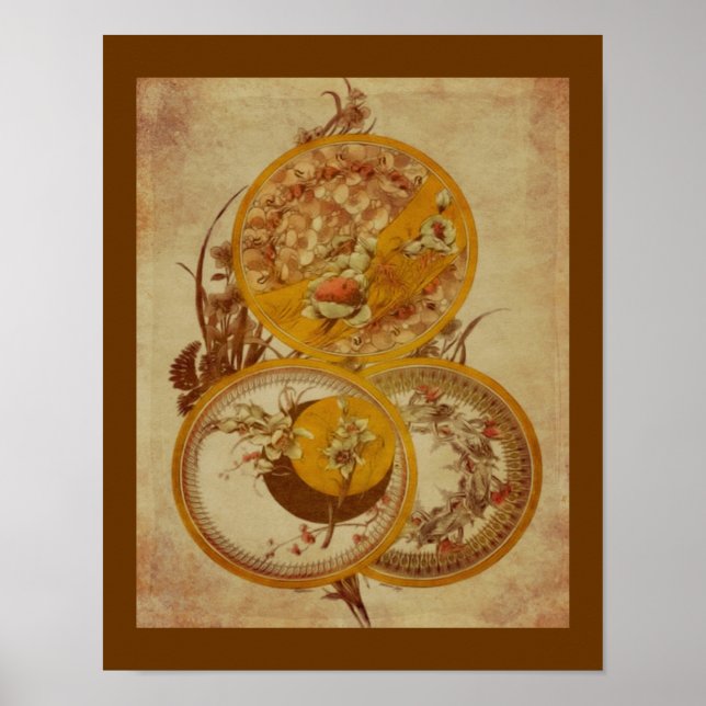 Art Nouveau Floral Design Aged Poster (Front)