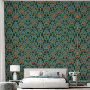  Art Nouveau Floral Design on Teal Green Wallpaper