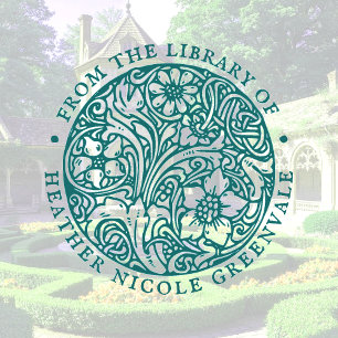 Art Nouveau Floral Design Personalized Bookplate Rubber Stamp