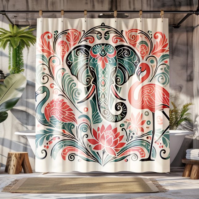 Art Nouveau Floral Elephant Pink Flamingos (Creator Uploaded)