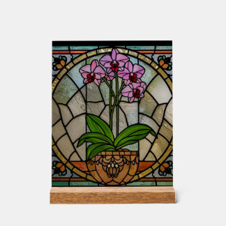 Art Nouveau Floral en Acrylique Art Verre Vitrail