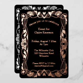 Art nouveau floral frame foil invitation
