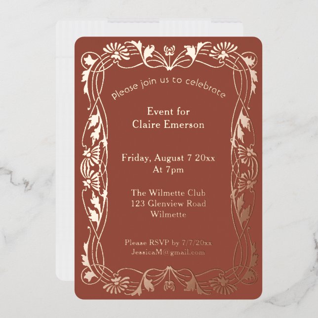 Art nouveau floral frame foil invitation (Envelope)