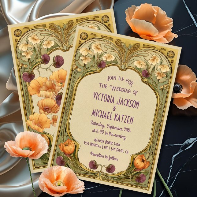 Art Nouveau Floral Frame Wedding Invitation (Creator Uploaded)