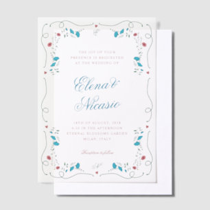 Art Nouveau Floral Frame Wedding Vellum Overlay Invitations