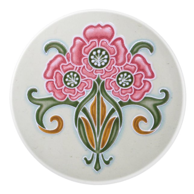 Art Nouveau Floral Furniture Ceramic Knob (Front)