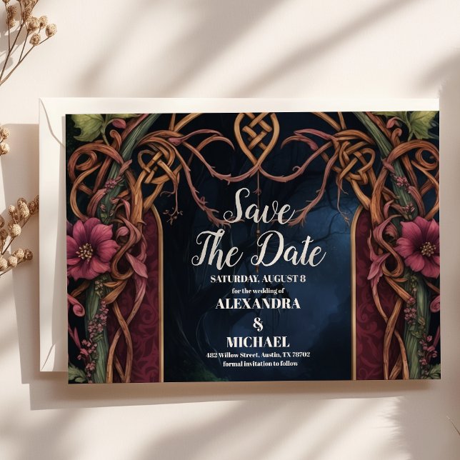 Art Nouveau Floral Gothic Halloween Wedding Save The Date (Creator Uploaded)