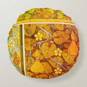 Art nouveau floral gourd elegant fall orange green round pillow
