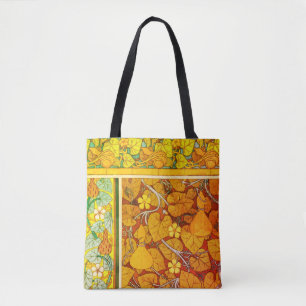 Art nouveau floral gourd elegant fall orange green tote bag