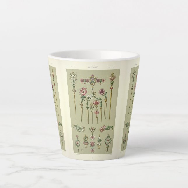Art nouveau floral hairpins anton seder victorian  latte mug (Front)