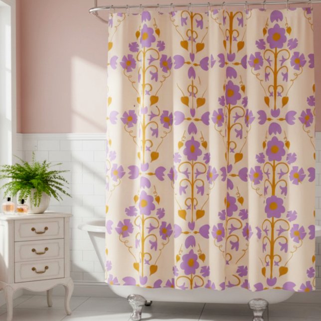 Art Nouveau Floral In Cream & Soft Purple  (A splash of personality for your daily unwind. Soft pastel colors are sure to calm and sooth you.)