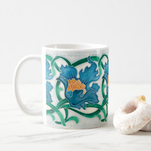 Art Nouveau Floral Majolica Faux Relief Pattern Coffee Mug