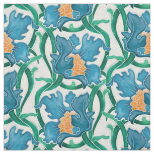 Art Nouveau Floral Majolica Pattern Fabric