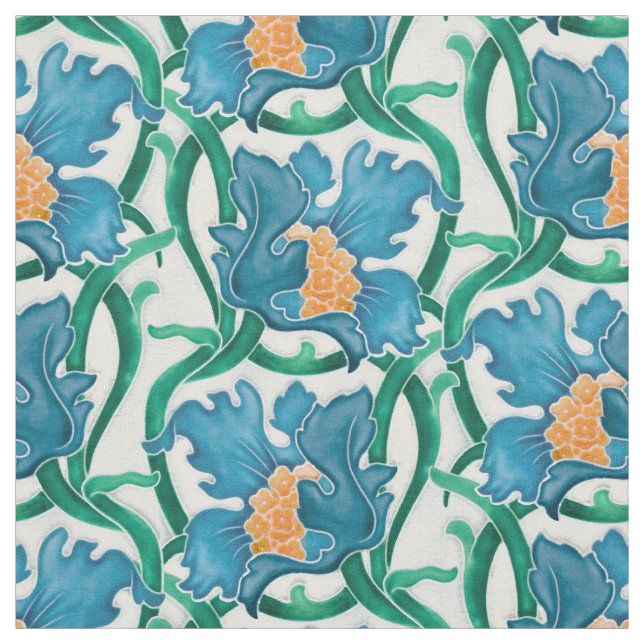 Art Nouveau Floral Majolica Pattern Fabric (Swatch)