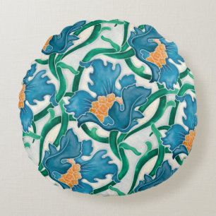 Art Nouveau Floral Majolica Pattern Round Pillow