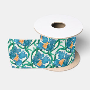 Art Nouveau Floral Majolica Pattern Satin Ribbon