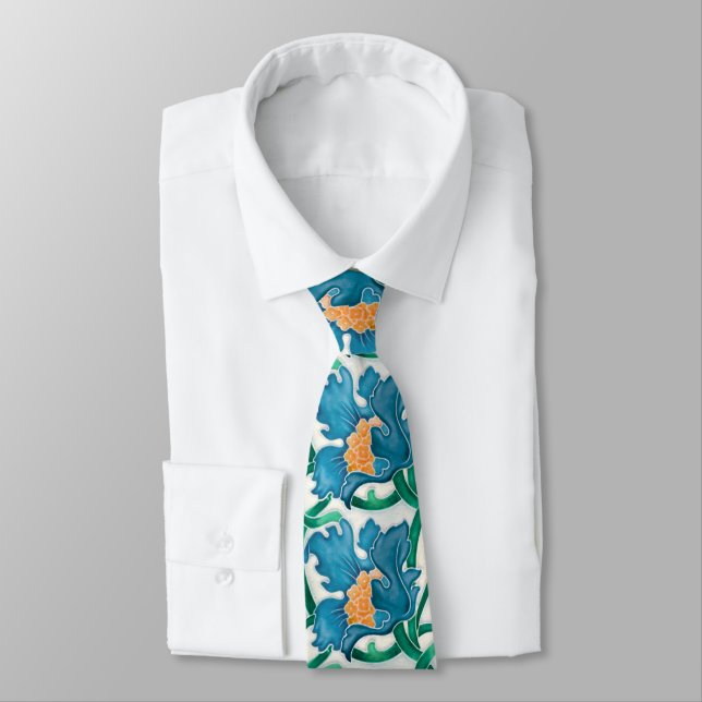 Art Nouveau Floral Majolica Pattern Tie (Tied)
