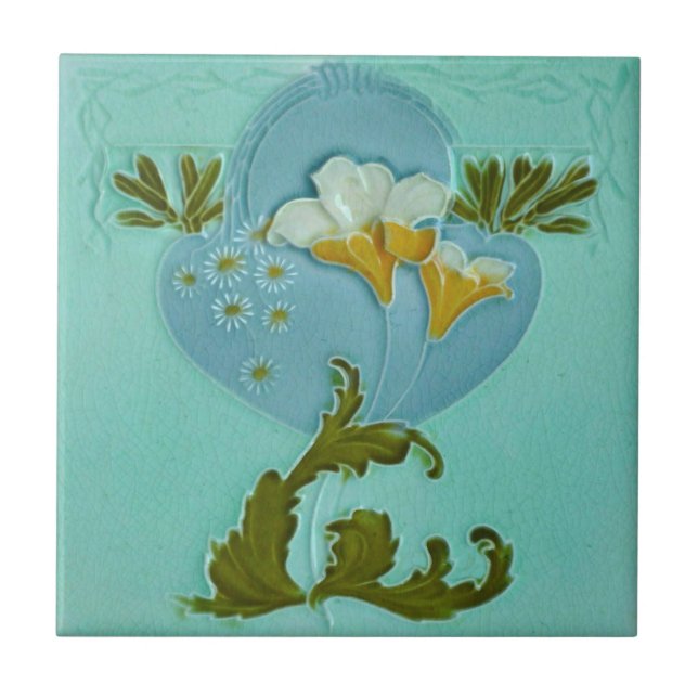 Art Nouveau Floral Malkin Repro 1900 Faux Relief Tile (Front)